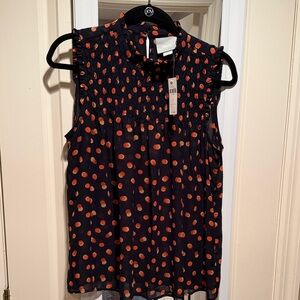 NWT Anthropologie Maeve Sleeveless Blouse with Orange/camel Dots